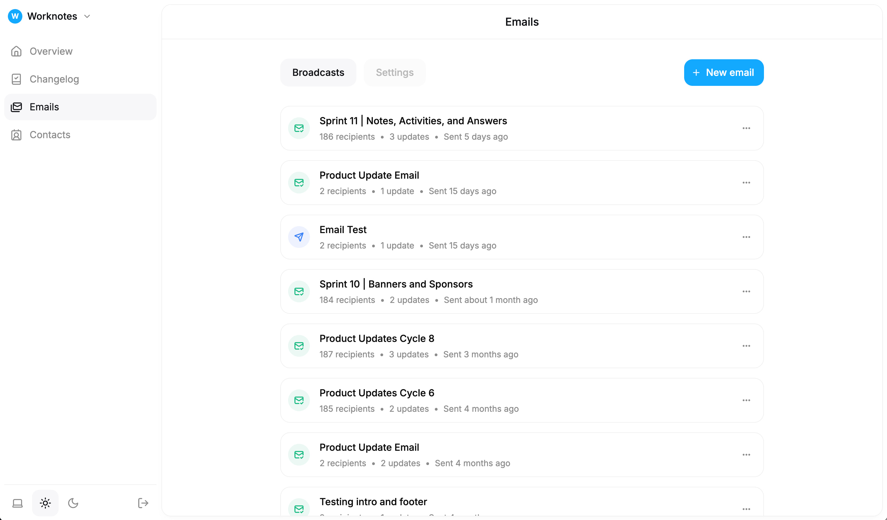 Email campaign interface showing subscriber list and product update email ready to send